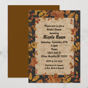 Invitation Feuilles de ton doré d'automne rustique et toile d
