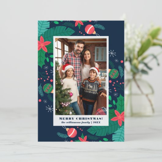 Invitation Feuilles de vacances | Joyeux Noël Photo personnal (Debout devant)
