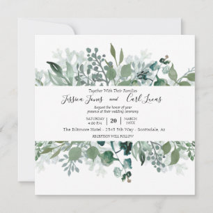 Invitation Feuilles de verdure à l'aquarelle carré
