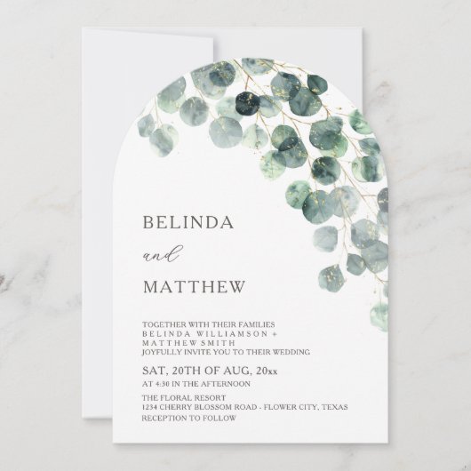 Invitation Feuilles de verdure aquarelle fleurs arche moderne (Devant)