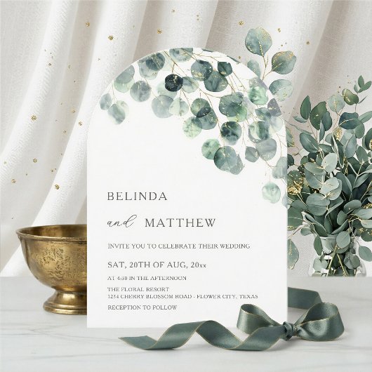 Invitation Feuilles de verdure aquarelle fleurs arche moderne
