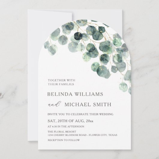 Invitation Feuilles de verdure aquarelle fleurs moderne arche (Devant)