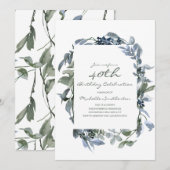 Invitation Feuilles de verdure aquarelle pour les 40 ans des (Devant / Derrière)