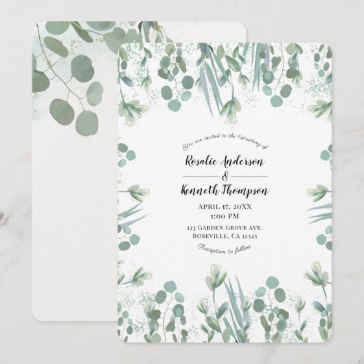 Invitation Feuilles de verdure d'eucalyptus rustique pour mar (Devant / Derrière)