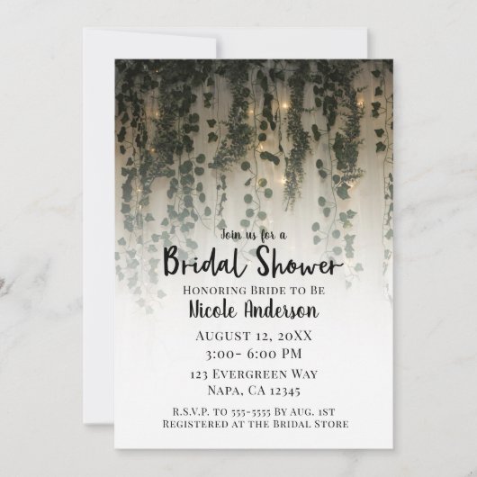 Invitation Feuilles de verdure Lumières blanches Baby Shower  (Devant)