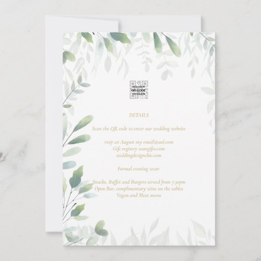 Invitation Feuilles de verdure moderne Mariage RSVP codé QR (Dos)