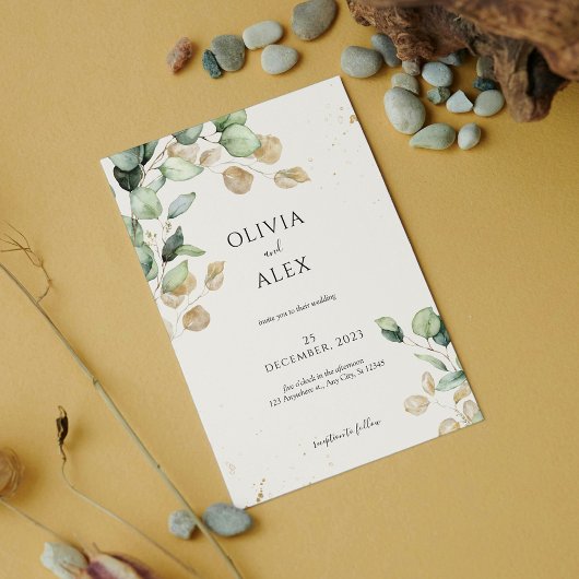 Invitation Feuilles de verdure rustique avec Touch d'or subti