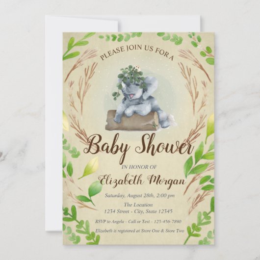 Invitation Feuilles d'éléphants adorables (Devant)