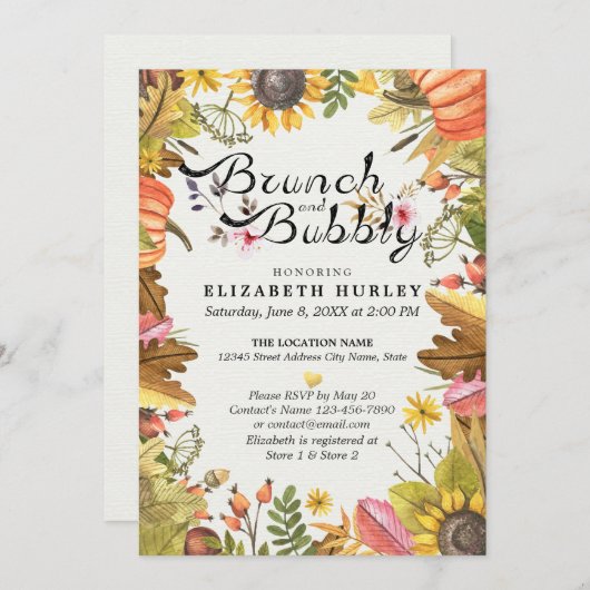 Invitation Feuilles d'érable d'automne Brunch et Fête des mar (Devant / Derrière)