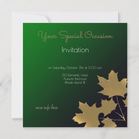 Invitation Feuilles d'érable doré en gradient Emerald (Dos)