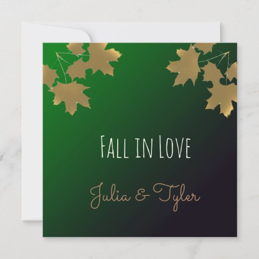 Invitation Feuilles d'érable doré en gradient Emerald (Devant)