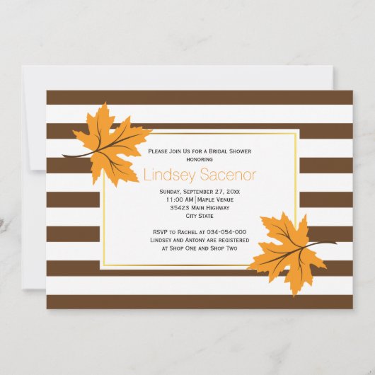 Invitation Feuilles d'érable et rayures mariage de automne do (Devant)