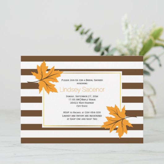 Invitation Feuilles d'érable et rayures mariage de automne do (Debout devant)
