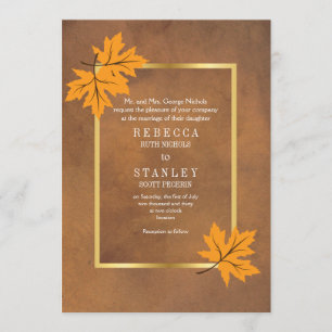 Invitation Feuilles d'érable orange sur mariage de papier tac