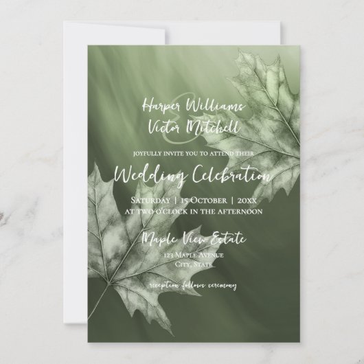 Invitation feuilles d'érable vert mousse foncé accent tout en (Devant)