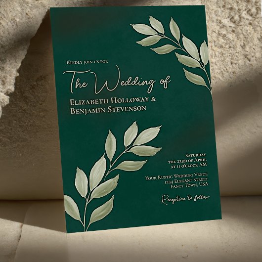 Invitation Feuilles désireux Élégant Chic Mariage vert émerau