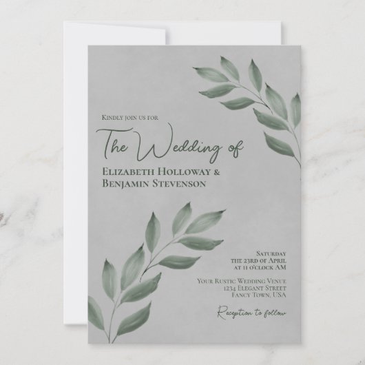 Invitation Feuilles désireux Elégant Forest Green & Grey Mari (Devant)