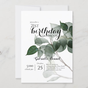 Invitation Feuilles d'Eucalyptus, fête d'anniversaire botaniq