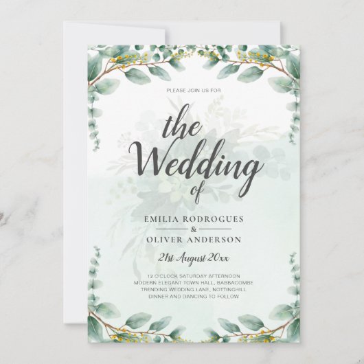 Invitation Feuilles d'eucalyptus MARIAGE D'OR CODE QR BUDGET (Devant)