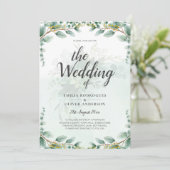 Invitation Feuilles d'eucalyptus MARIAGE D'OR CODE QR BUDGET (Debout devant)