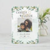 Invitation Feuilles d'Eucalyptus MARIAGE OR QR CODE BUDGET (Debout devant)