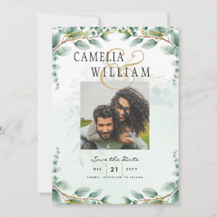 Invitation Feuilles d'Eucalyptus MARIAGE OR QR CODE BUDGET