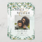 Invitation Feuilles d'Eucalyptus OR MARIAGE CODE QR BUDGET (Devant / Derrière)