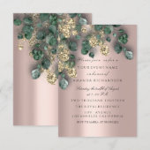 Invitation Feuilles d'eucalyptus Rose Gold Glitter  Feuilles  (Devant / Derrière)