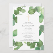 Invitation Feuilles d'eucalyptus Verdure Baptême (Devant)