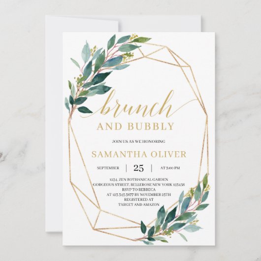 Invitation Feuilles d'eucalyptus vert rustique brinch et bull (Devant)