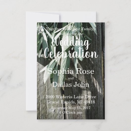 Invitation Feuilles d'herbe botanique boho écriture rustique (Devant)