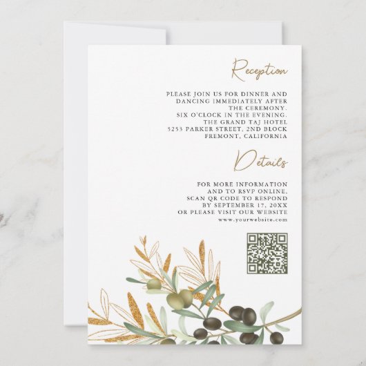 Invitation Feuilles d'olive rustique tout en un Mariage de co (Dos)