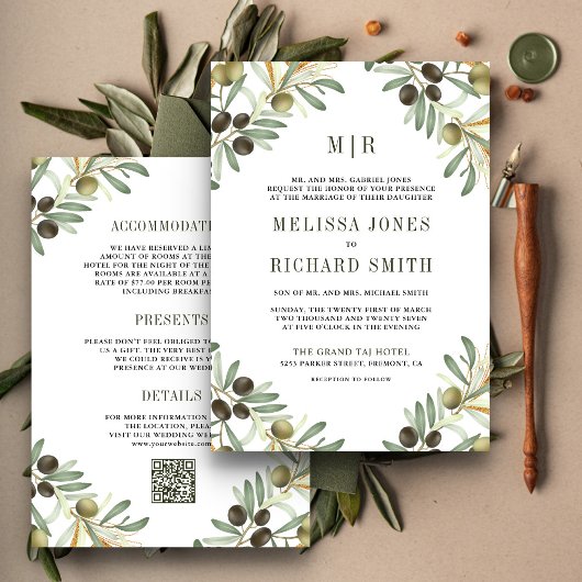 Invitation Feuilles d'olive tout dans un code QR Mariage Form