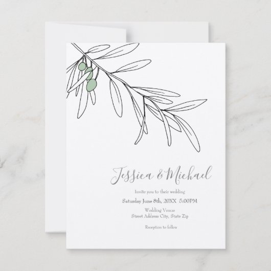 Invitation Feuilles d'olive vert dessinés à la main (Devant)