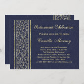 Invitation Feuilles d'or à la retraite bleue de minuit (Devant / Derrière)