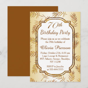 Invitation Feuilles d'or avec effet feuille 70e fête d'annive