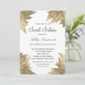 Invitation Feuilles d'or blanc moderne Sweet 16 (Debout devant)