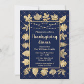 Invitation Feuilles d'or d'automne Thanksgiving Dinner Navy (Devant)