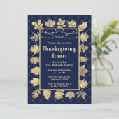 Invitation Feuilles d'or d'automne Thanksgiving Dinner Navy (Debout devant)