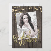 Invitation Feuilles d'or éclaire Fête des mariées en bois fon (Devant)