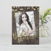 Invitation Feuilles d'or éclaire Fête des mariées en bois fon (Debout devant)