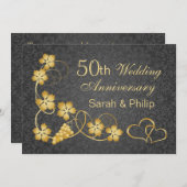Invitation Feuilles d'or et rejoint les coeurs 50e anniversai (Devant / Derrière)