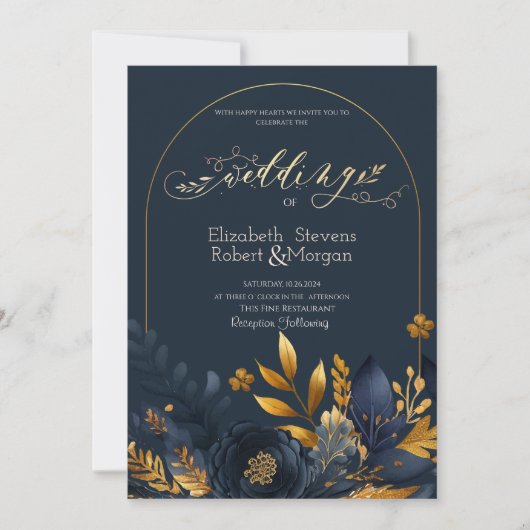 Invitation Feuilles d'or Mariages de la Marine (Devant)