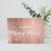 Invitation Feuilles d'or rose de luxe être ma servante d'honn (Debout devant)