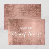 Invitation Feuilles d'or rose de luxe être ma servante d'honn (Devant / Derrière)