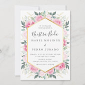 Invitation Feuilles d'or rose Floral Nuestra Boda Mariage (Devant)