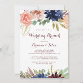 Invitation Feuilles d'or rustique et Mariage floral Brunch (Devant)