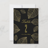 Invitation Feuilles d'or sur Black Elegant Wedding Numéro de  (Dos)