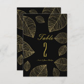 Invitation Feuilles d'or sur Black Elegant Wedding Numéro de  (Devant / Derrière)