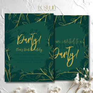 Invitation Feuilles d'or sur émeraude, venez, faisons la fête